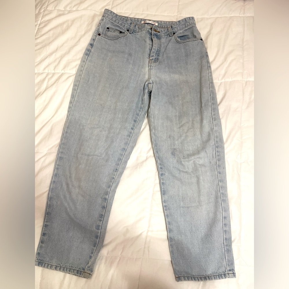 Large blue jeans, wide, straight legged